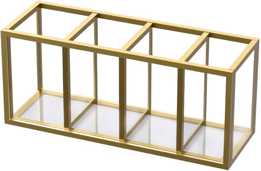 NIUBEE Acrylic Pen Holder 4 Compartments, Gold Copper Border Pencil Organizer Cup for Countertop ... | Amazon (US)