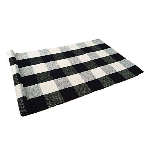 Ustide 100% Cotton Rugs Black/White Checkered Plaid Rug for Kitchen/ Bathroom/ Entry Way/ Laundry Ro | Amazon (US)