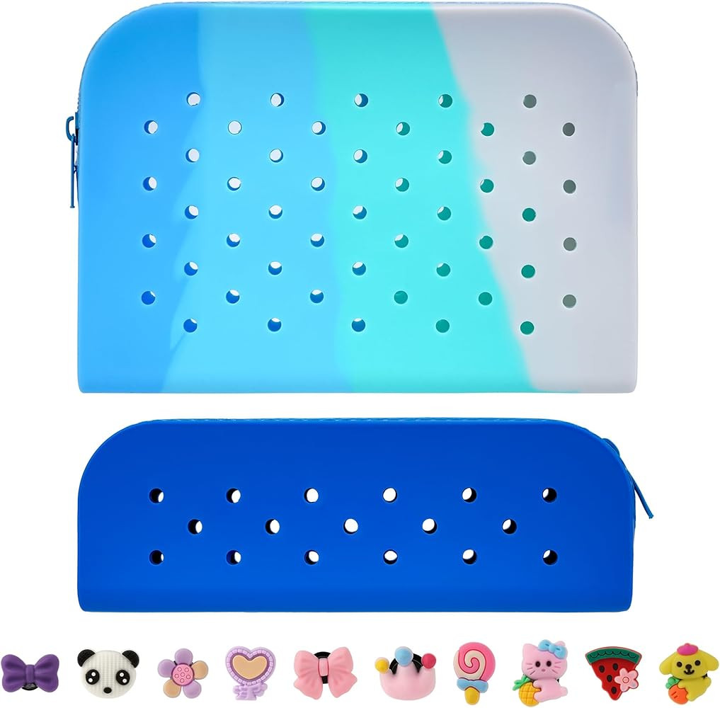 2 Pcs Zipper Pencil Pouch Portable Pencil Bag, DIY Personality Cute Pencil Case Silicone, Purple ... | Amazon (US)