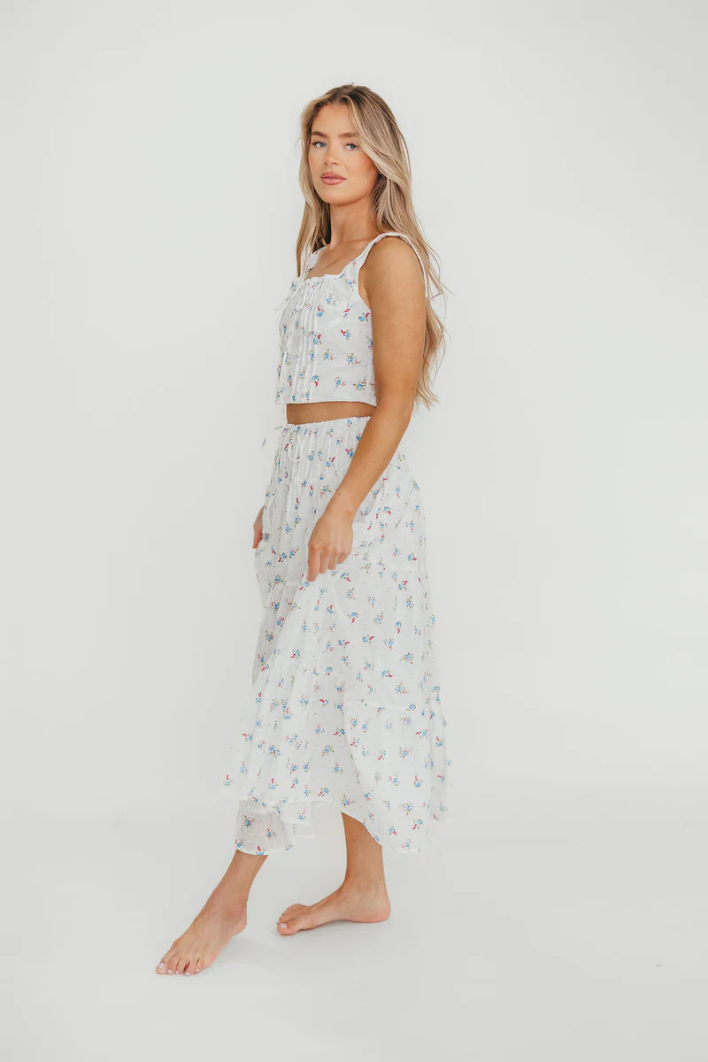Florence 100% Cotton Corset Top & Skirt Set in White Floral | Worth Collective