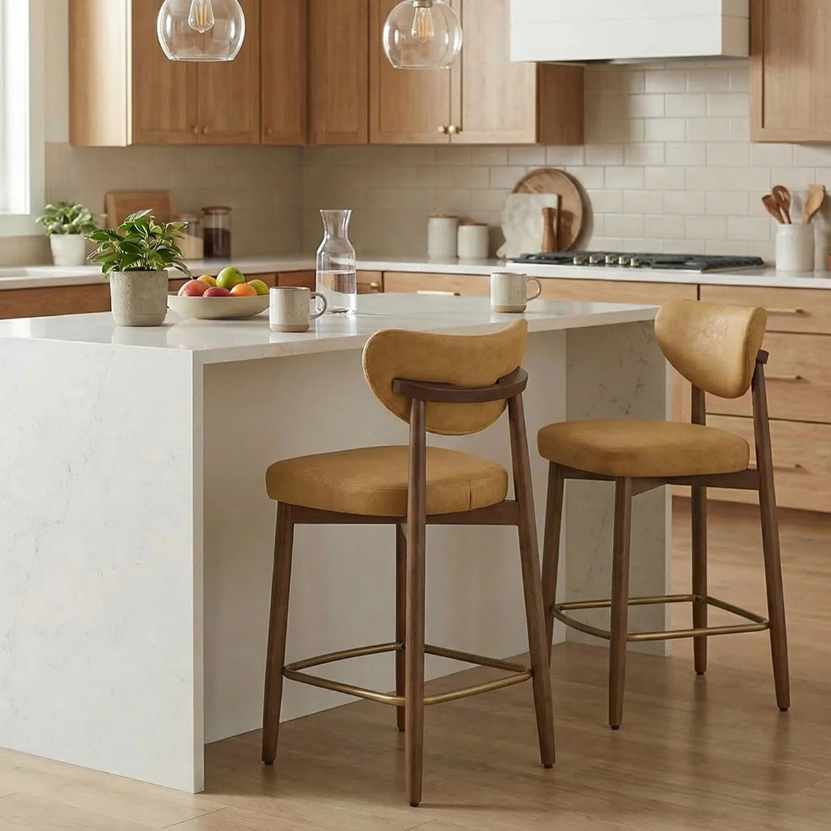 Upholstered Counter Stool Solid Wood Bar Stool (Set Of 2) | Wayfair North America