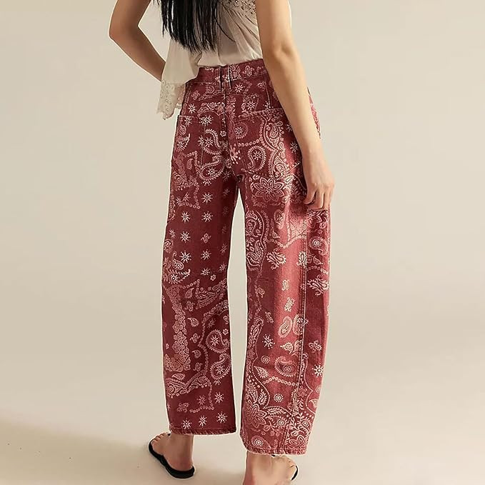 Women's Baggy Boyfriend Barrel Jeans Y2K Floral Print Mid Rise Wide Leg Denim Ankle Pants Patchwo... | Amazon (US)