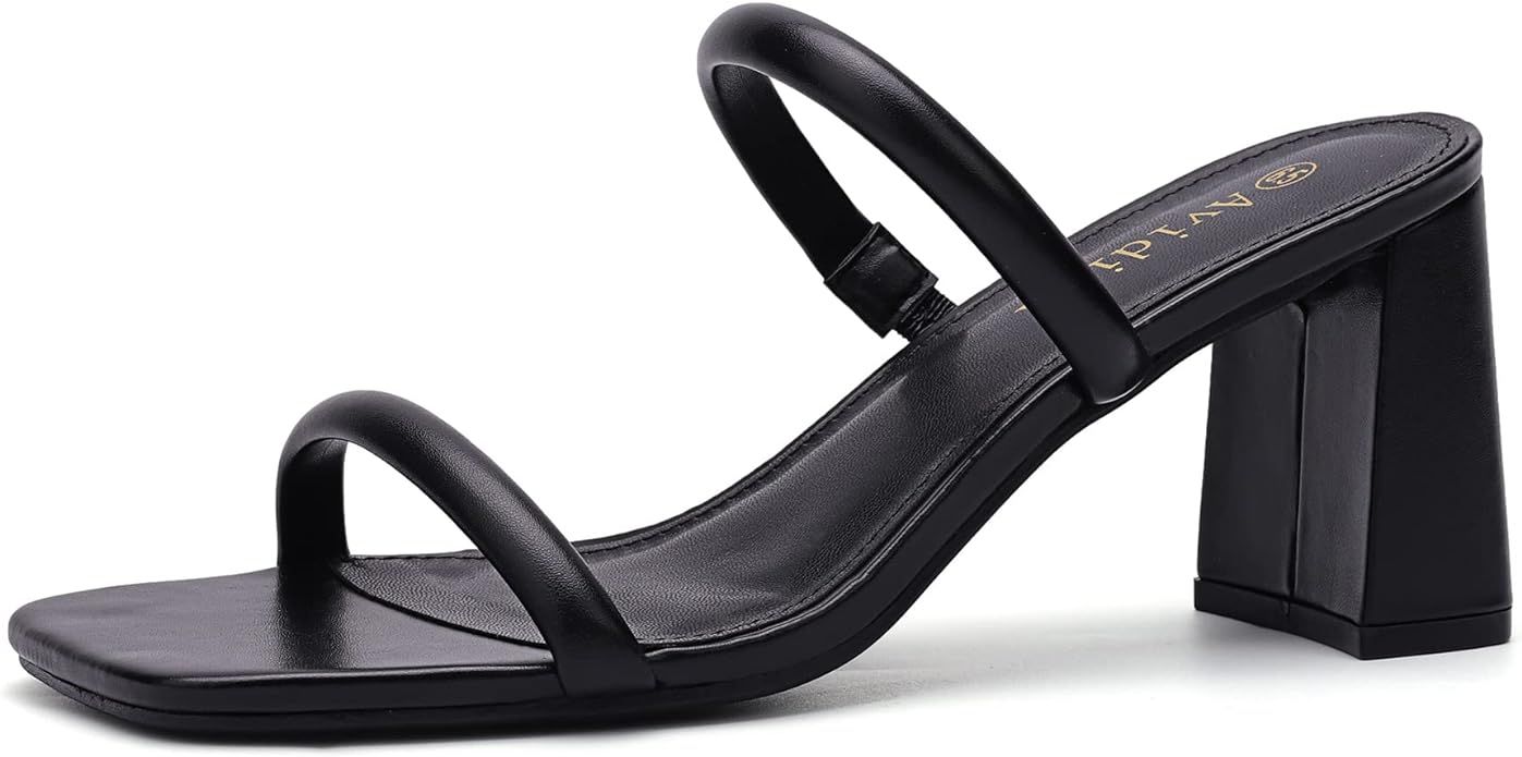 Avidirk Women's Square Open Toe Heeled Sandals Two Strap Mules Slip On Block Chunky Mid Heels San... | Amazon (US)