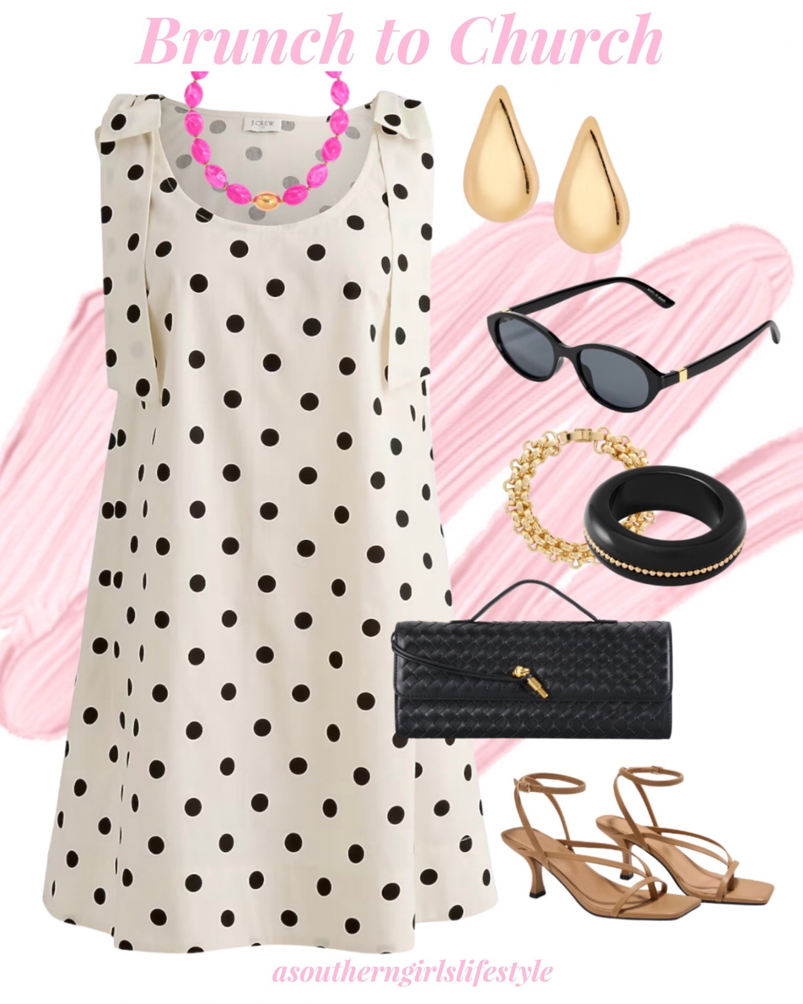 Classic Black, White & a pop of Pink! From Brunch to Church! Dress & Necklace are on Sale!

Polka Dot Tie Shoulder Dress, Chunky Gold Teardrop Statement Earrings, Pink Beaded Necklace, Black Oval Sunglasses, Gold Bracelet, Black Bangle Bracelet, Black Woven Purse & Strappy Kitten Heels - I own the earrings, purse & shoes! 

Summer Dresses. Date Night Outfit. Summer Outfit.

#LTKSaleAlert #LTKSeasonal #LTKootd