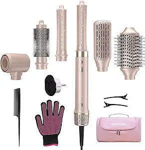 Dual Voltage StyleVibe 6-in-1 Air Styler, Hair Dryer & Blow Dryer Brush with Travel Case - Auto W... | Amazon (US)