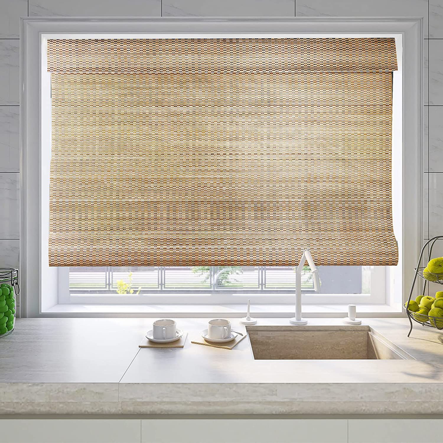 LETAU Cordless Wood Window Roman Shades, Bamboo Window Blinds, Pattern 1 | Amazon (US)