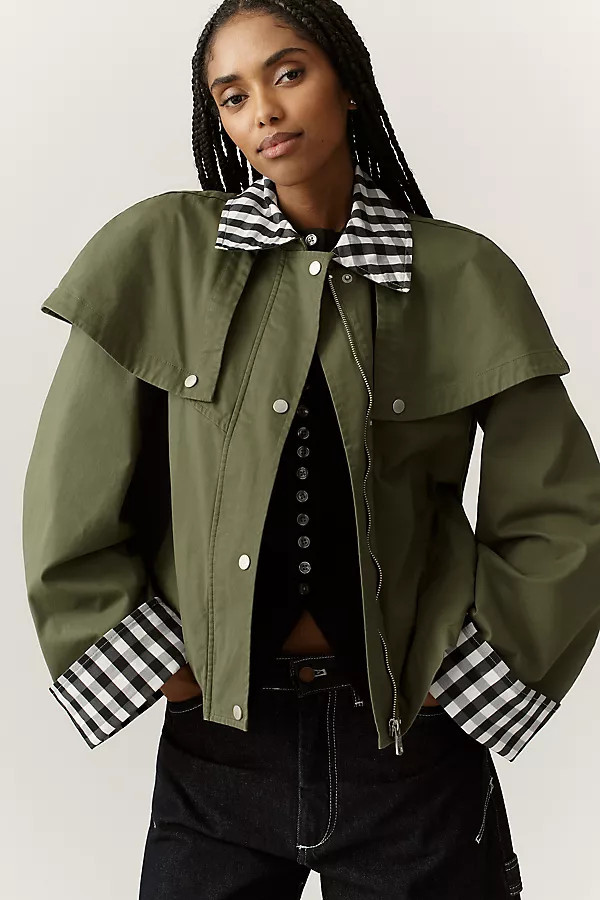 Gingham Trim Cape Jacket | Anthropologie (US)