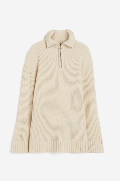 Oversized Pullover mit kurzem Reißverschluss - Schwarz/Gestreift - Ladies | H&M AT | H&M (DE, AT, CH, NL, FI)