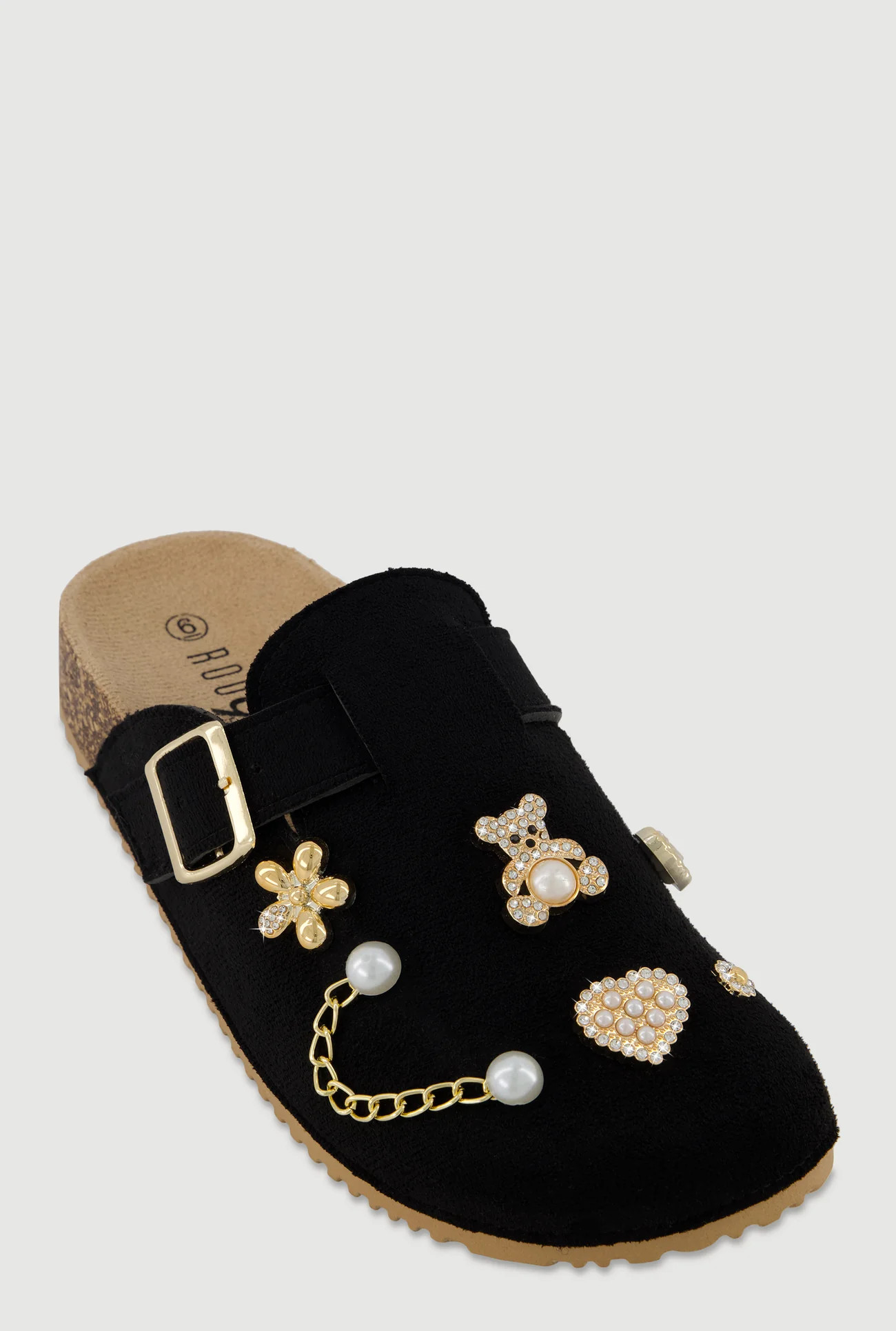 Faux Suede Clogs with Rhinestone and Faux Pearl Charms | Rainbow Shops