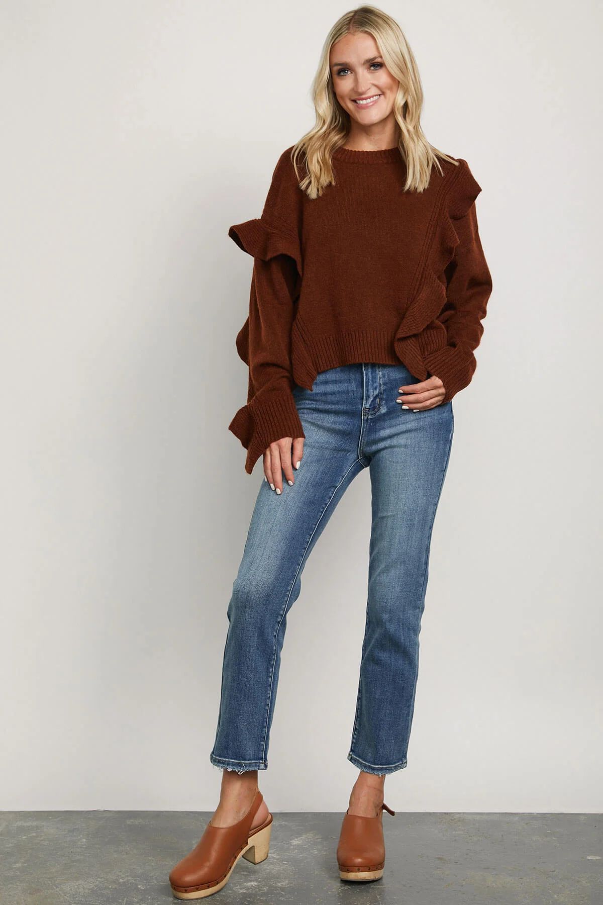 Promesa Ribbed Ruffle Drop Shoulder Sweater | Social Threads