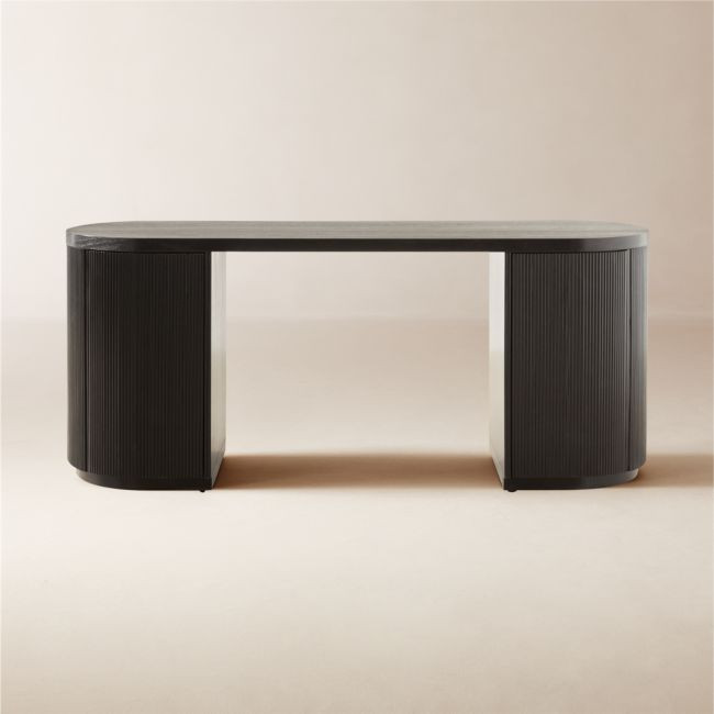 Reid 70"" Oval Black Wood Storage Desk | CB2