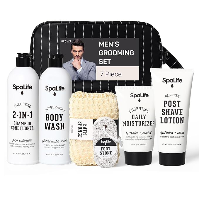 SpaLife 7-Piece Bath and Body Men Grooming Gift Set - 2-in-1 Shampoo & Conditioner, Body Wash, Da... | Amazon (US)