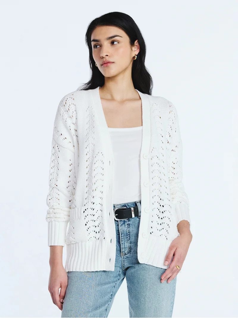 Scoop Women’s V Neck Sweater Cardigan, Midweight, Sizes XS-4X | Walmart (US)