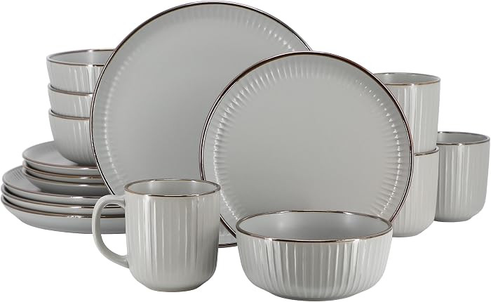 Elama Leo 16 Piece Stoneware Dinnerware Set In Light Gray | Amazon (US)