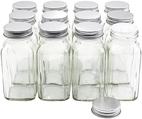 U-Pack 12 pieces of French Square Glass Spice Bottles 6 oz Spice Jars with Silver Metal Lids, Sha... | Amazon (US)