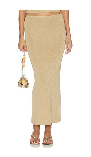 NBD Nyla Shimmer Midi Skirt in Metallic Gold. - size S | Revolve Clothing (Global)