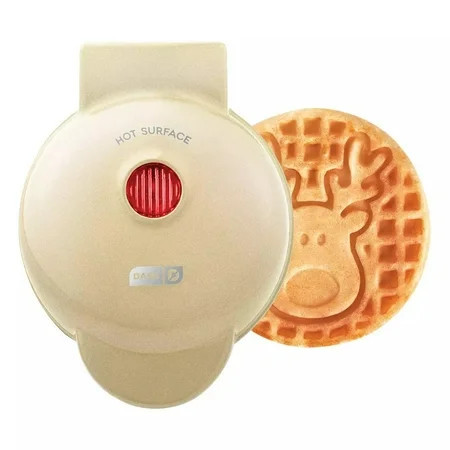 Dash Reindeer Mini Waffle Maker Festive Holiday Waffles for Breakfast, 4-inch Non-Stick Waffle Iron | Walmart (US)