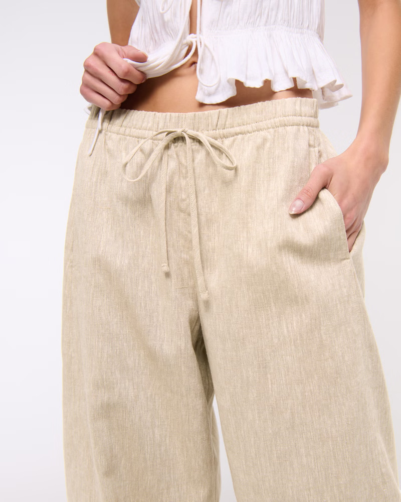 Linen-Blend Barrel Pull-On Pant | Abercrombie & Fitch (US)