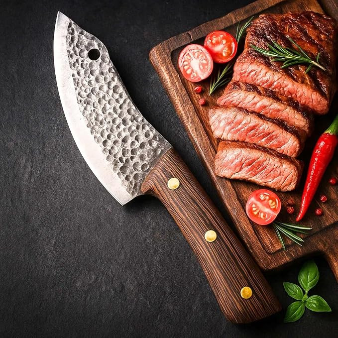 Cutelo Faca Facão Chef Açougueiro Artesanal Sérvio em Aço Inox Forjado, Lâmina Martelada, Ca... | Amazon (BR)