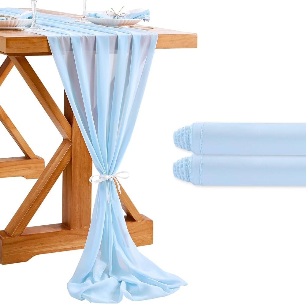 Blue Table Runner 2 Pieces 27x120 Inches Sheer Chiffon Fabric 10Ft Rustic Wedding Runners for Wed... | Amazon (US)