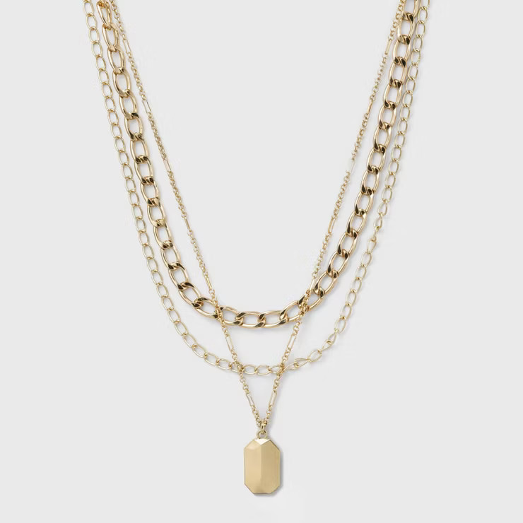 3 Row Chunky Chain Necklace - A New Day™ Gold | Target