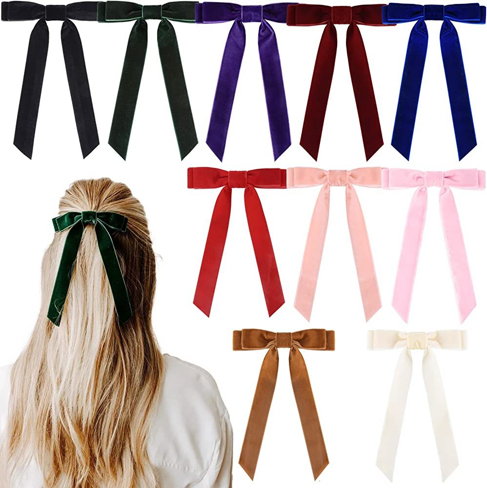 10PCS Velvet Bows Hair Clip Ribbon Accessories Ponytail Holder Hair Bow for Women Girls Toddlers ... | Amazon (US)