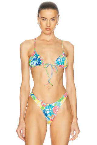 Heavy Manners Triangle Front Tie Bikini Top in Blue | FWRD 