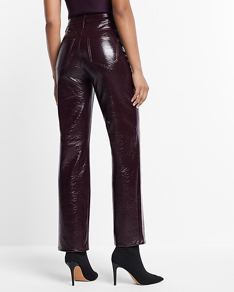 Super High Waisted Faux Patent Leather Modern Straight Pant | Express