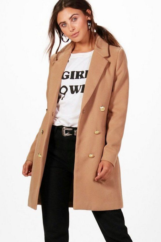 Petite Double Breasted Military Duster Coat | Boohoo.com (UK & IE)