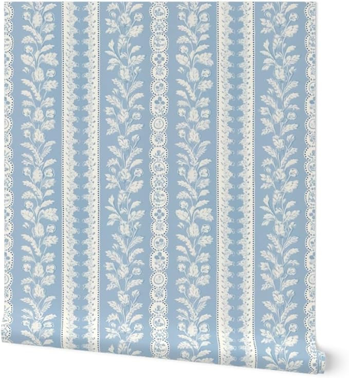 Removable Wallpaper 3ft x 2ft - Cottagecore Cornflower Blue Vintage Stripe Romantic Shabby Chic G... | Amazon (US)