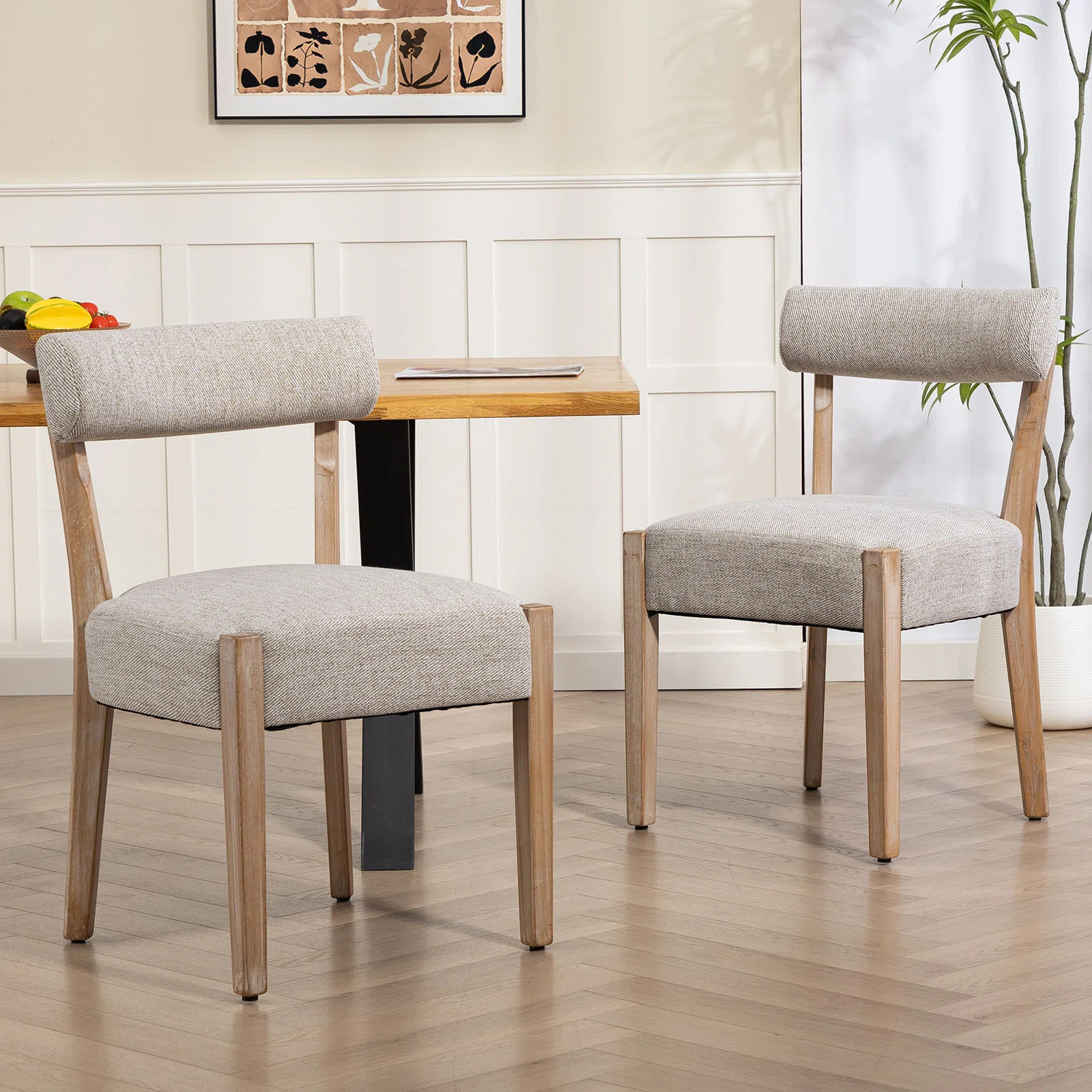 Linen Upholstered Solid Wood Side Dining Chairs (Set of 2) | Wayfair North America