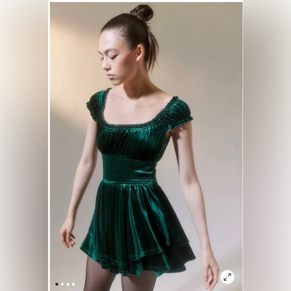 ONLY WORN TWICE. Urban Outfitters dark green velvet romper. | Poshmark