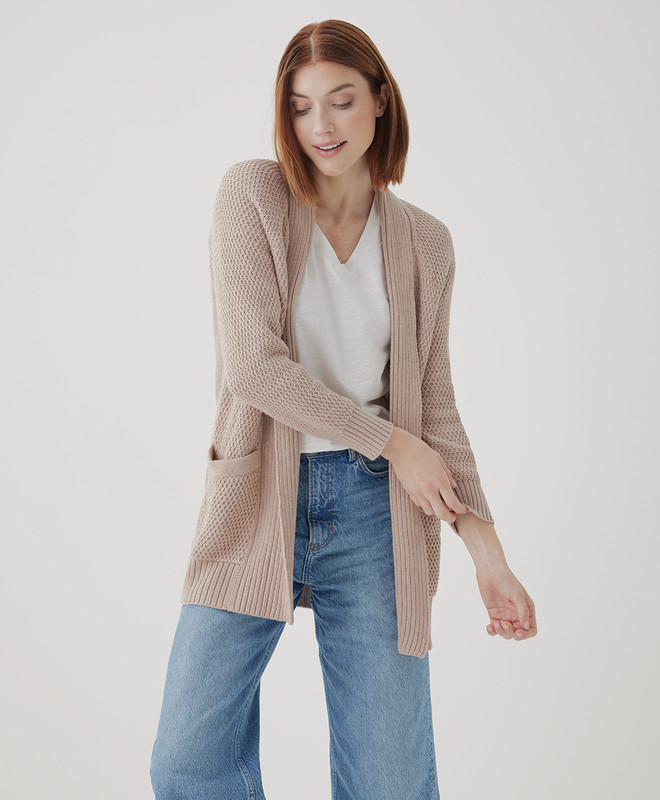 honeycomb knit open-front cardigan | Pact Apparel