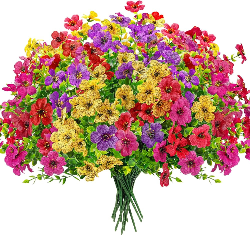 Der Rose 12 Bundles Artificial Flowers for Outdoors Fake Flowers Plants Spring Summer Decoration ... | Amazon (US)