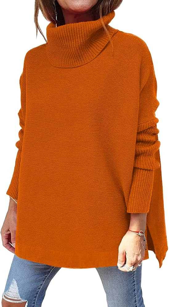 LILLUSORY Women's Turtleneck Oversized Sweaters 2022 Fall Long Batwing Sleeve Spilt Hem Tunic Pullov | Amazon (US)