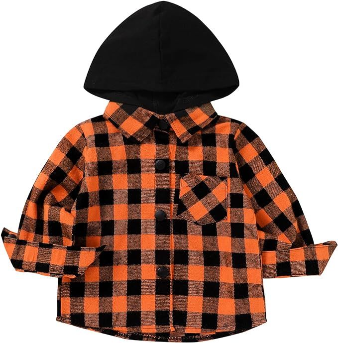 Toddler Kids Boys Girls Flannel Hooded Plaid Shirt Button Baby Red Plaid Shirt Plaid Shirt Hooded... | Amazon (US)