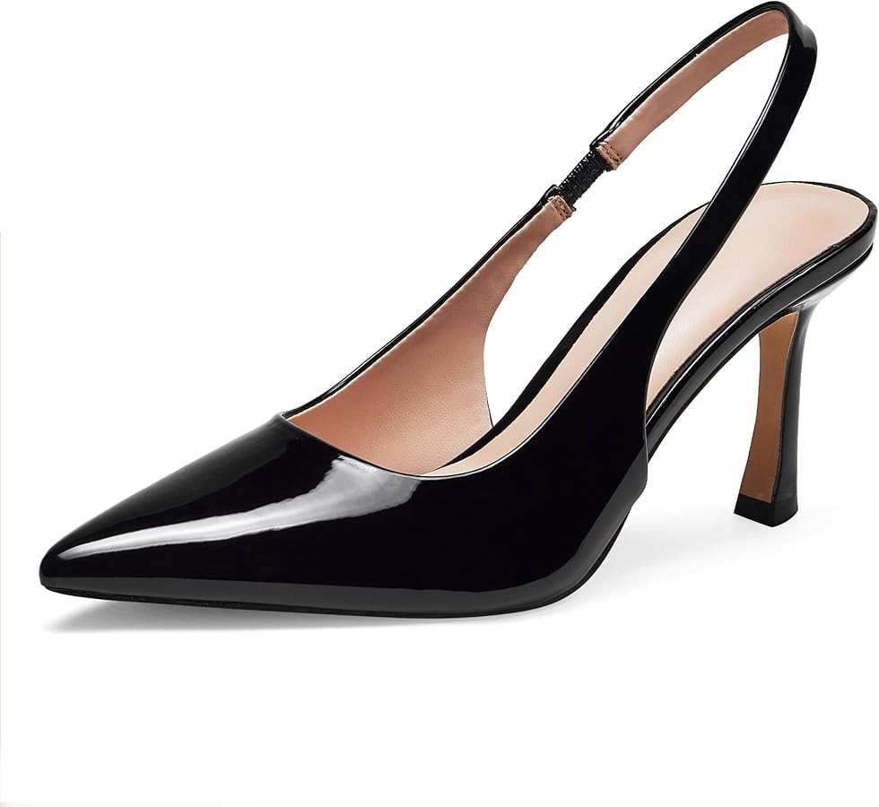 GENSHUO Kitten Heel Slingback Closed Pointed Toe Low Heels Pumps Women 2 Inch Short Strap Dressy ... | Amazon (US)