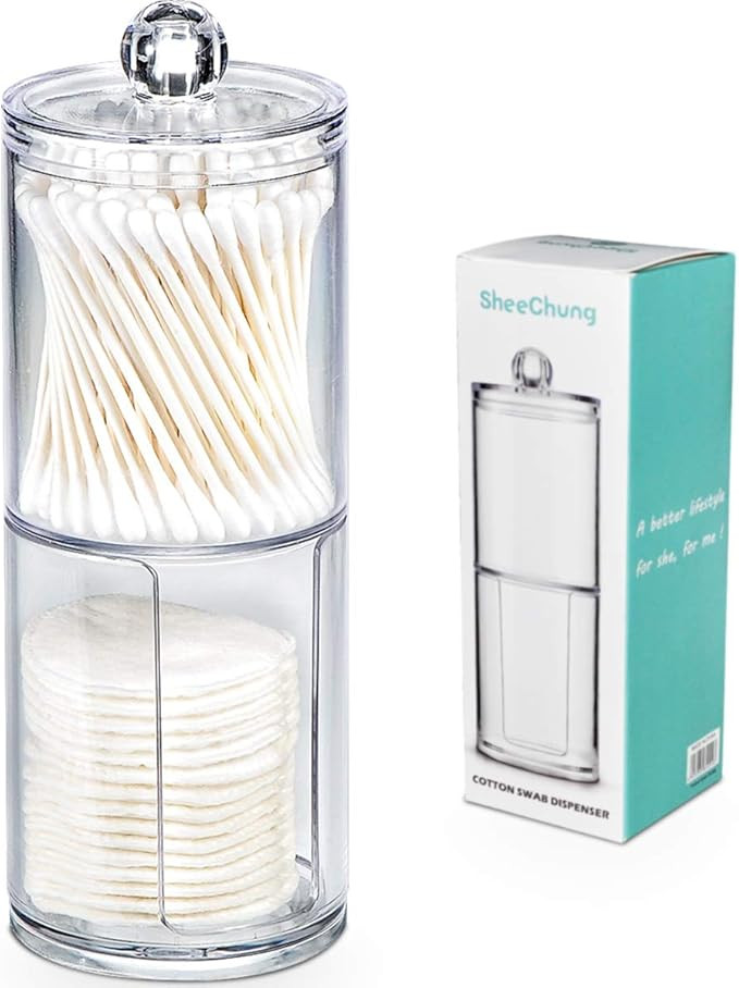 SheeChung Qtip Holder Dispenser Set - Apothecary Jars Bathroom Clear Plastic Acrylic for Cotton B... | Amazon (US)