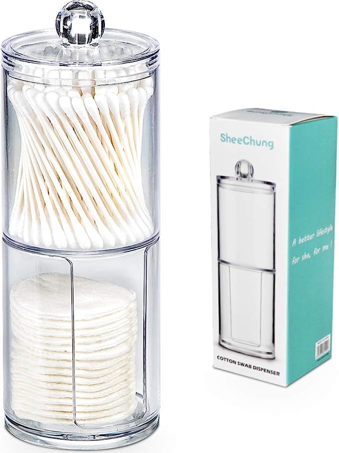 SheeChung Qtip Holder Dispenser Set - Apothecary Jars Bathroom Clear Plastic Acrylic for Cotton B... | Amazon (US)