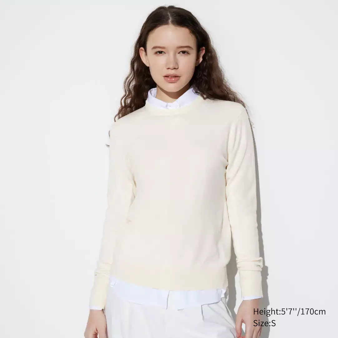 Women extra fine outlet merino crew neck sweater