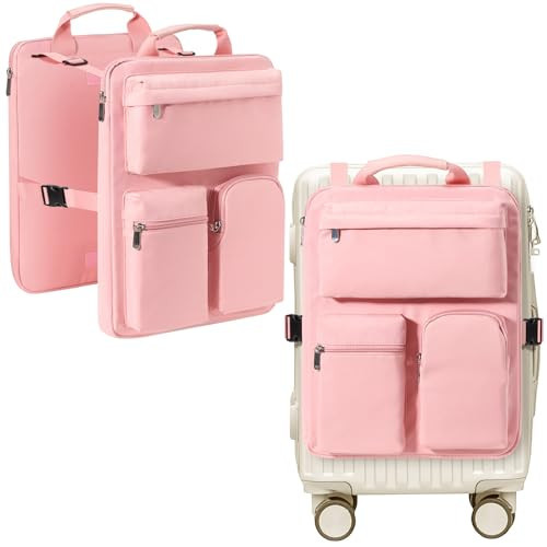 MIAOJIE Over Luggage Organizer Bag for Suitcase with Multi Pockets, 16” Laptop Bag with Handle,Portable Travel Organizer Bags for Luggage with Adjustable Straps,Tote Carry Bag for Women Men(Pink) | Amazon (US)