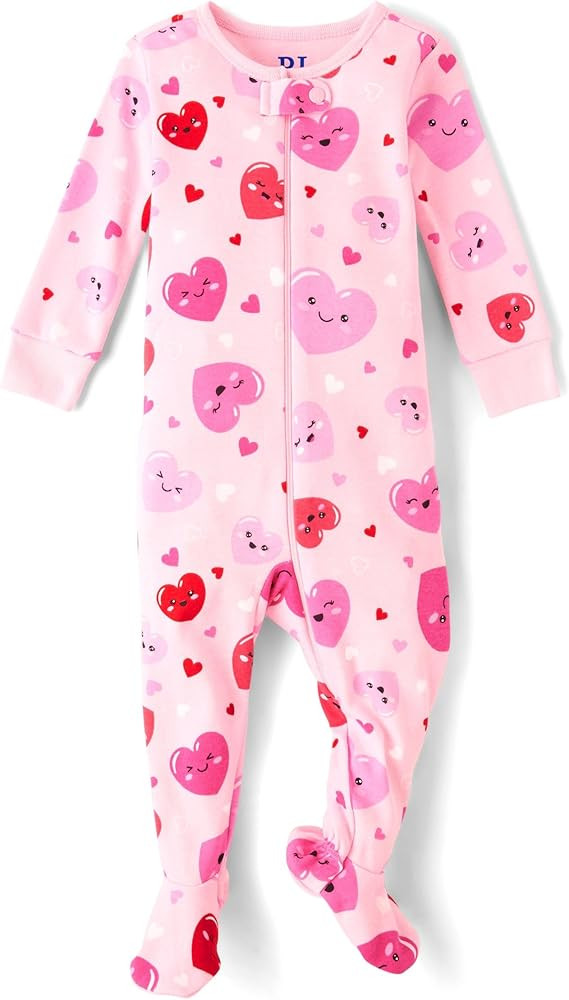 The Children's Place Baby Girl's and Toddler Long Sleeve 100% Cotton Zip-Front One Piece Footed P... | Amazon (US)