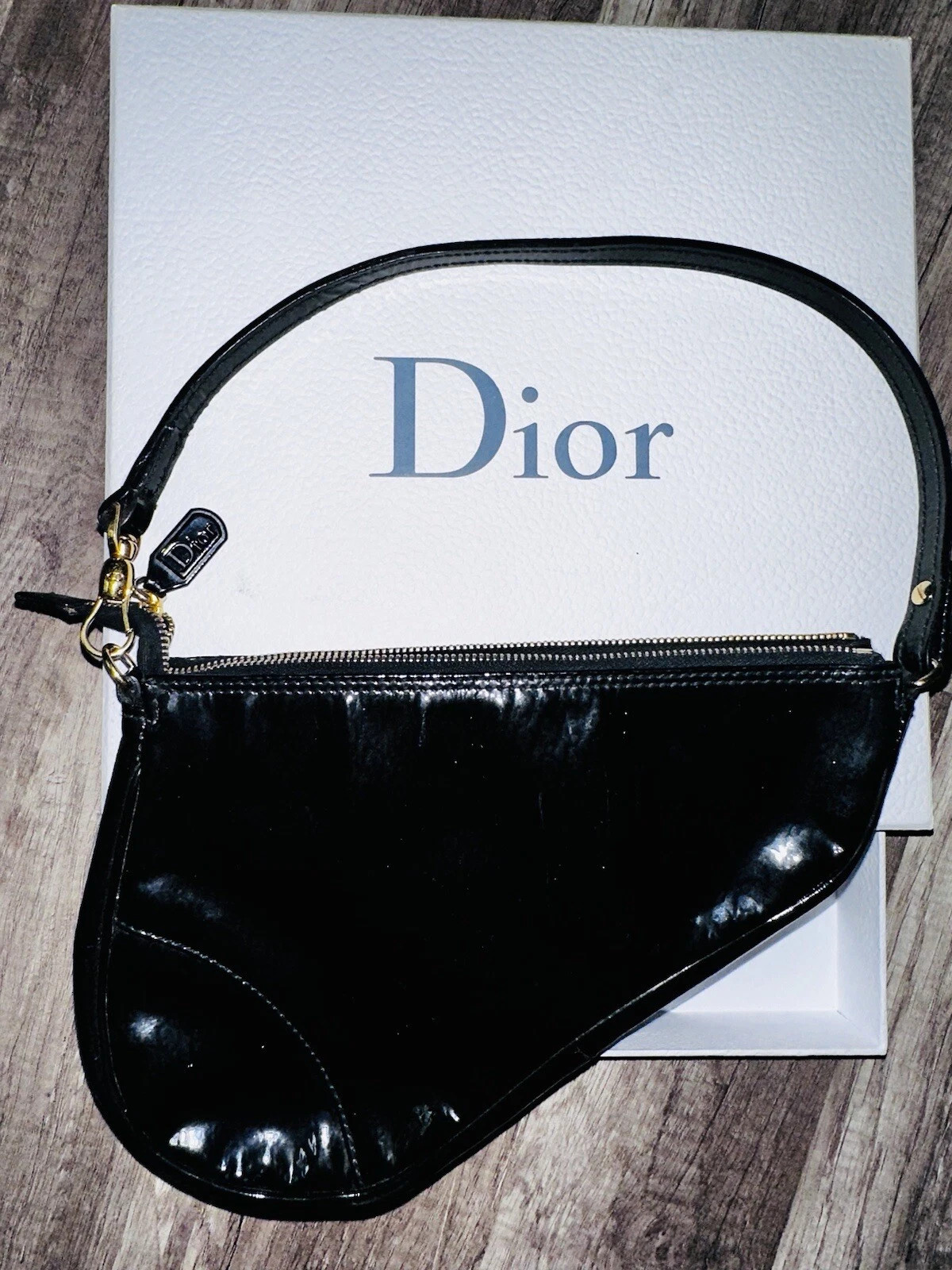 Dior Black Patent Saddle Pochette/ Saddle Bag Mini Vintage Dior Embossed  | eBay | eBay US
