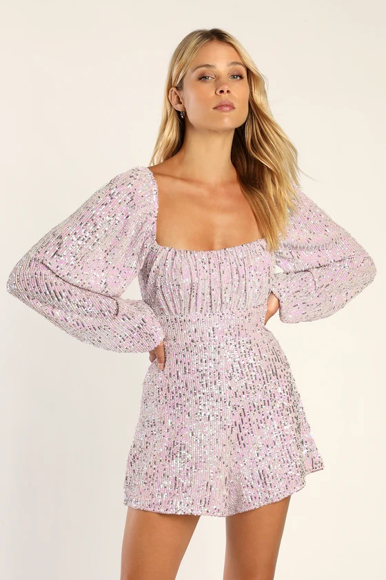Blushing Sweetie Shiny Light Pink Iridescent Sequin Romper | Lulus (US)