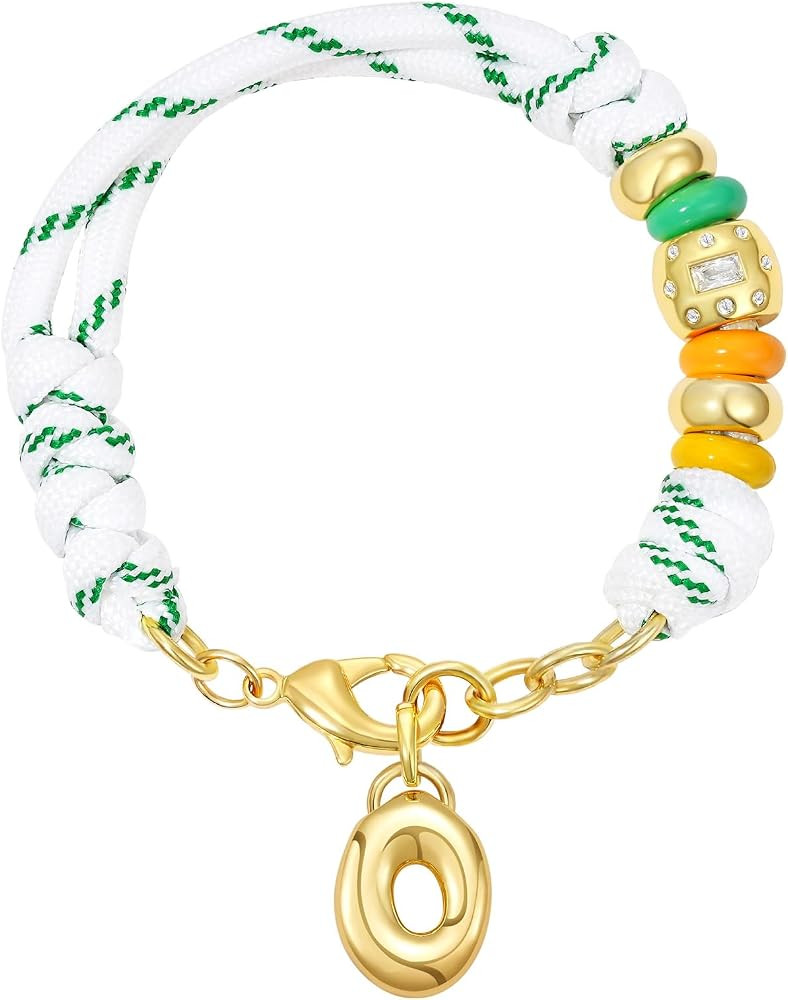 KissYan Initial Rope Bracelet for Women, Removable Bubble Letter Charm | Amazon (US)