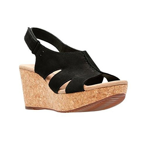 Clarks Collection Women's Annadel Bari Wedge Sandal, Black Nubuck, 5.5 W US | Amazon (US)