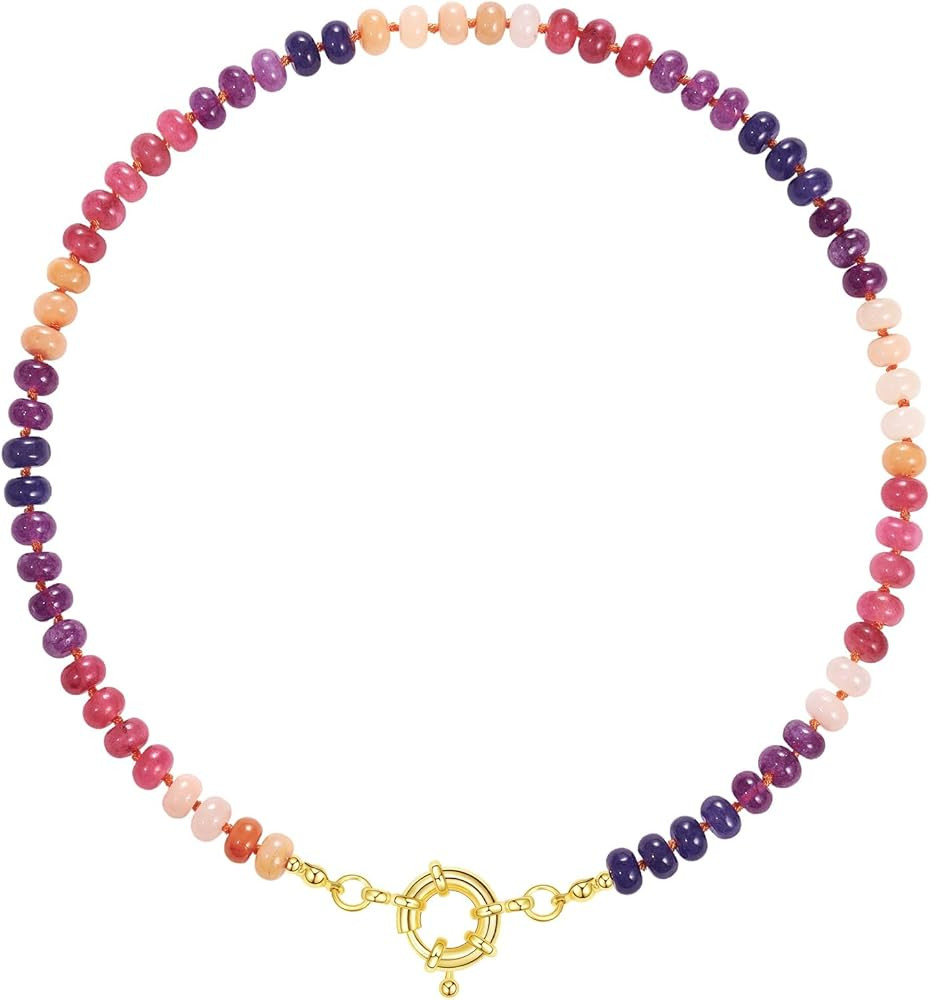 KissYan Beaded Gemstone Necklace for Women, Colorful Boho Bead Choker Natural Stone Surfer Beach ... | Amazon (US)