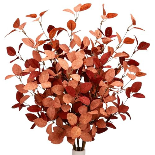 5 Pcs 27" Fall Eucalyptus Stems Faux Leaves Spray Fall Floral Stems for Vase Autumn Foliage Branches for Home Decor Flower Arrangement Harvest Table Burgundy | Amazon (US)