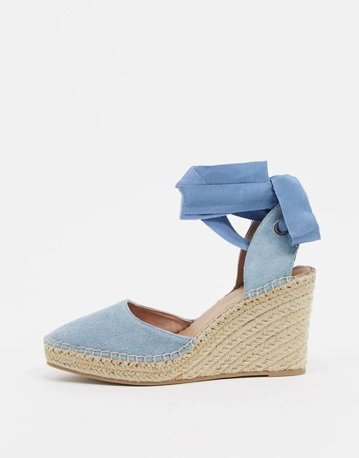 ASOS DESIGN Time espadrille wedges in denim | ASOS (Global)