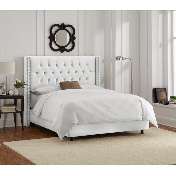 Skyline Furniture White Velvet Diamond Tufted Wingback Nail Bed | Bed Bath & Beyond